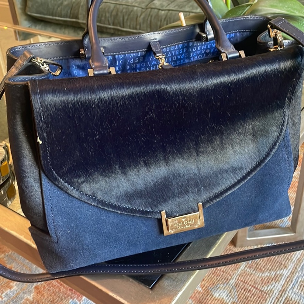 Kate Spade Calf hair and suede navy tote.